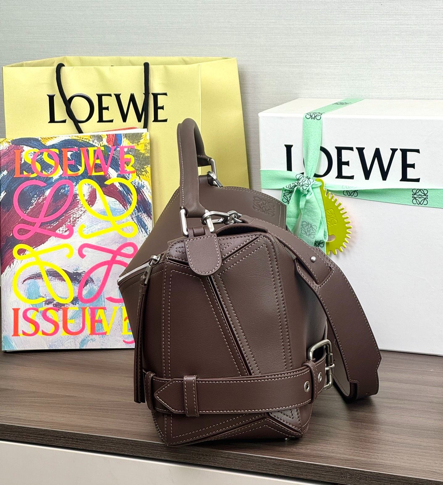 L0ew* Large Puzzle Biker bag in shiny calfskin